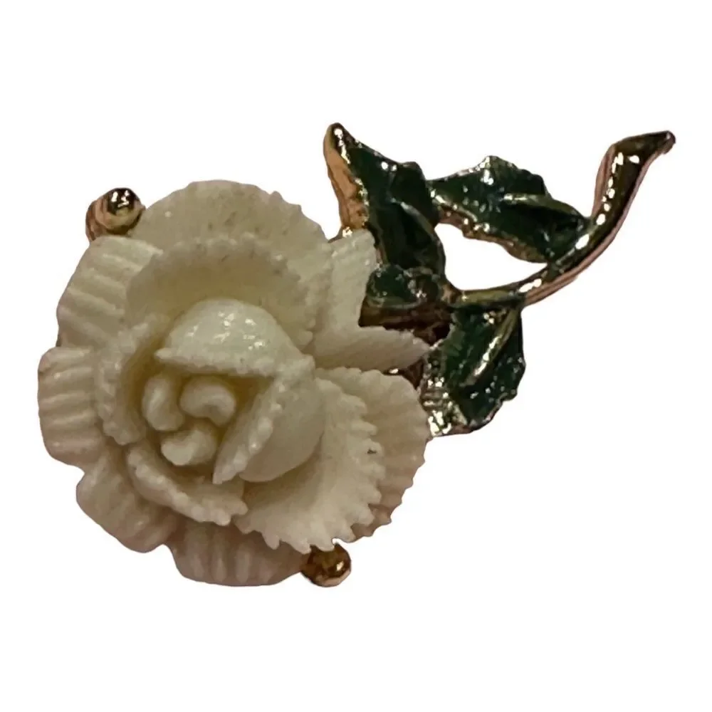 Vintage Enamel FLOWER Brooch  WHITE ROSE~Beautiful